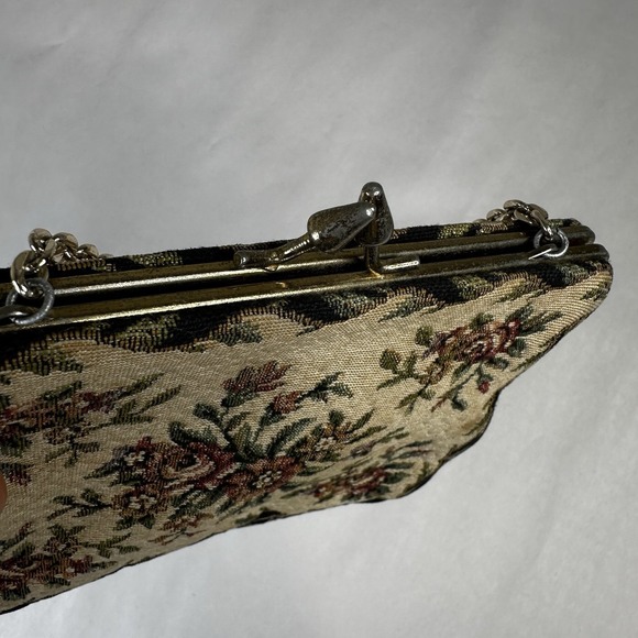 Vintage Tapestry Floral Clutch Evening Bag Kiss Lock Chain‎ Strap - Picture 3 of 7